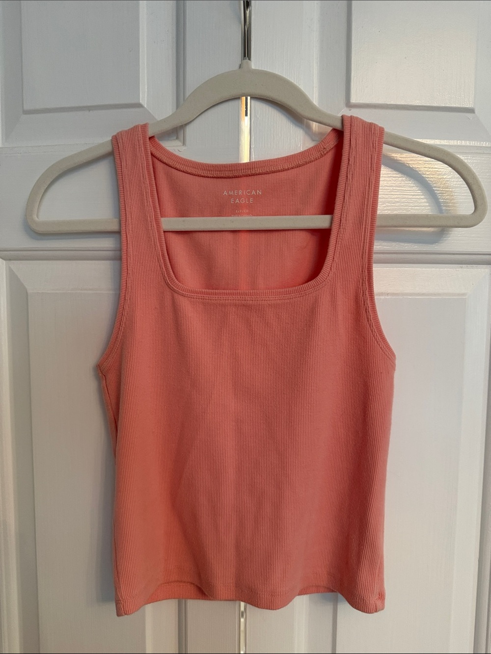 American Eagle Outfitters Coral Ribbed Square-Neck Tank Top